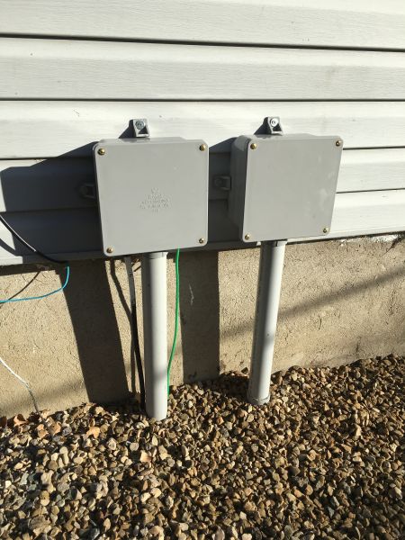 Junction boxes for entry to communication rack.