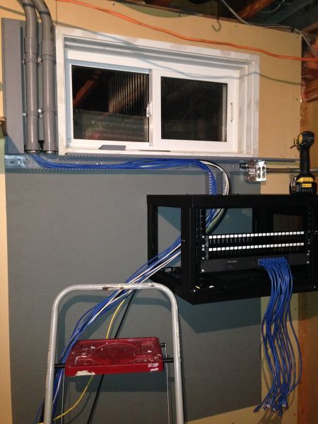 Installation of communcation rack in house basement.